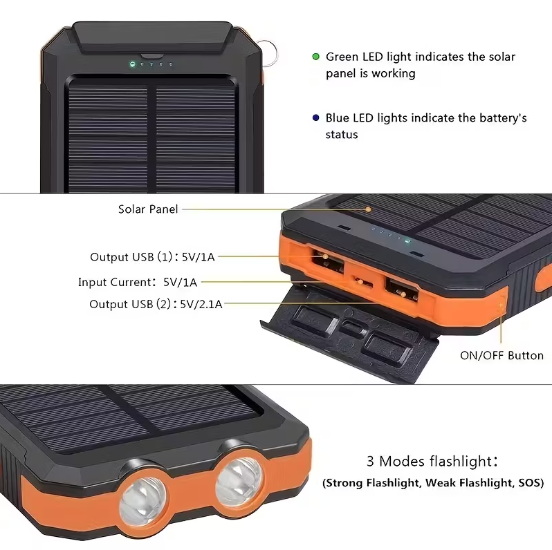 Power Bank 10 000 mAh – com LED Multifuncional e Bússola