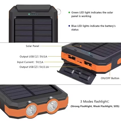 Power Bank 10 000 mAh – com LED Multifuncional e Bússola
