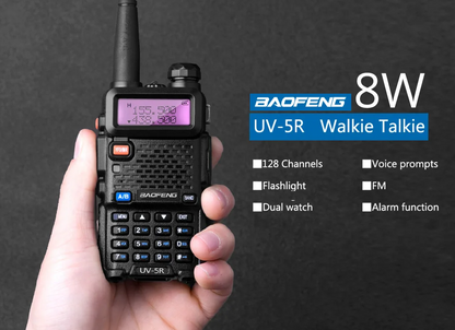 Baofeng UV‑5R – Conjunto de 2 Walkie Talkies - Alcance até 8 km
