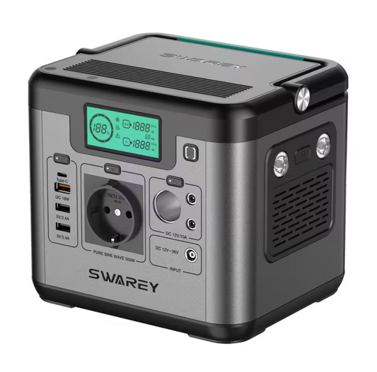 Estação de Energia Portátil Swarey 500W + Painel Solar 100W