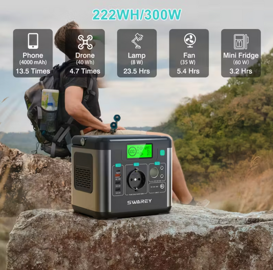 Estação de Energia Portátil Swarey 300W + Painel Solar 100W