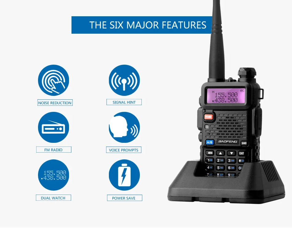 Baofeng UV‑5R – Conjunto de 2 Walkie Talkies - Alcance até 8 km