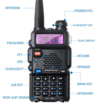 Baofeng UV‑5R – Conjunto de 2 Walkie Talkies - Alcance até 8 km