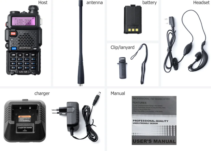 Baofeng UV‑5R – Conjunto de 2 Walkie Talkies - Alcance até 8 km