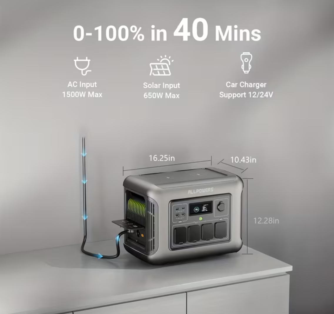 ALLPOWERS R1500 Powerstation Portátil 1800W + Painel Solar 400W