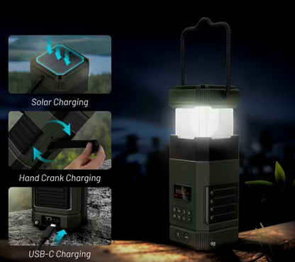 Rádio de Emergência Multifuncional – Carregamento Solar, Manivela e Painel Solar