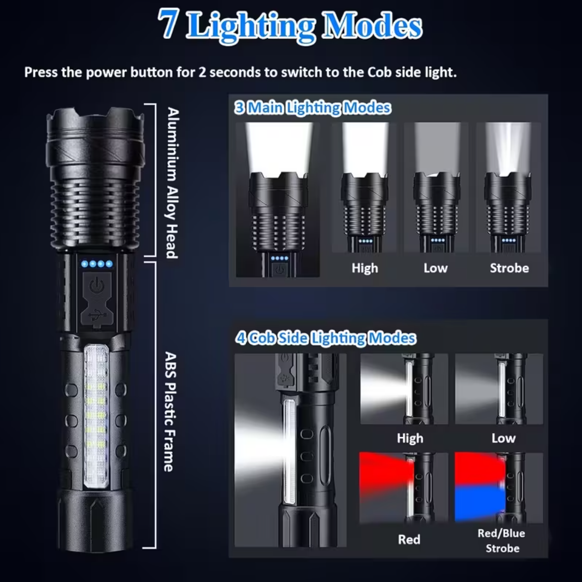 Conjunto de 2 Lanternas Tácticas LED - modo SOS