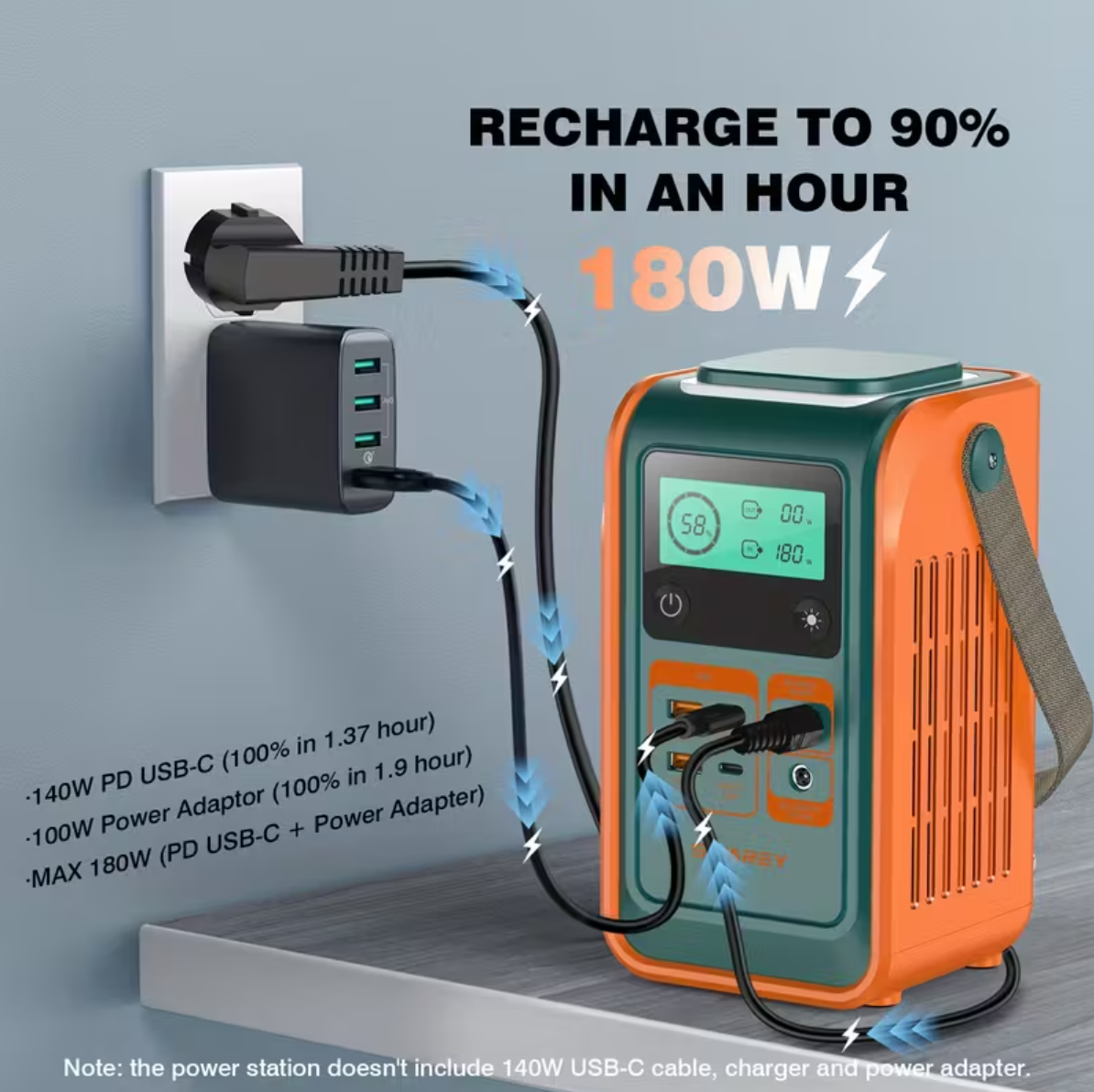 SWAREY Estação de Energia Portátil 192Wh - Power Bank Solar com Fast Charging 140W